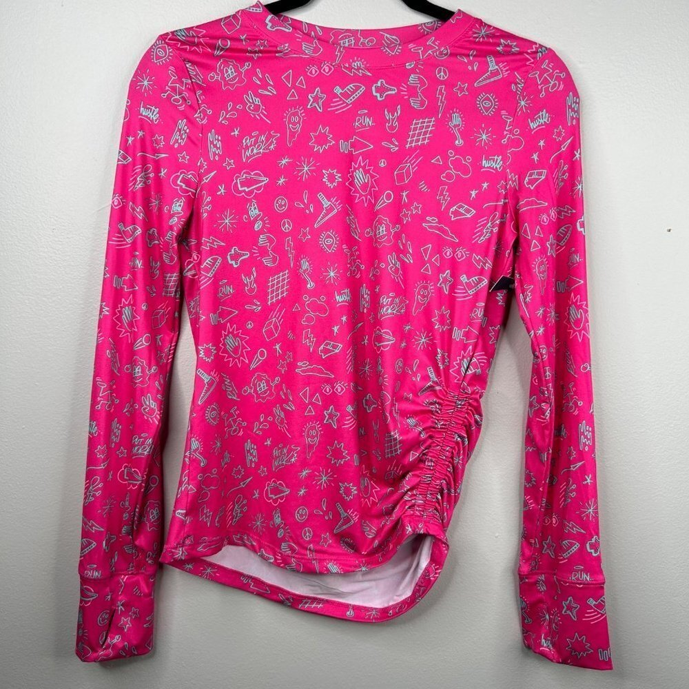 NWT girls hot pink doodle print long sleeve crew neck athletic top size XL 14-16